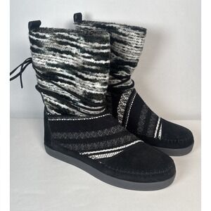 TOMS Women's Nepal Black Suede/Textile Mix Winter Boots Size 9